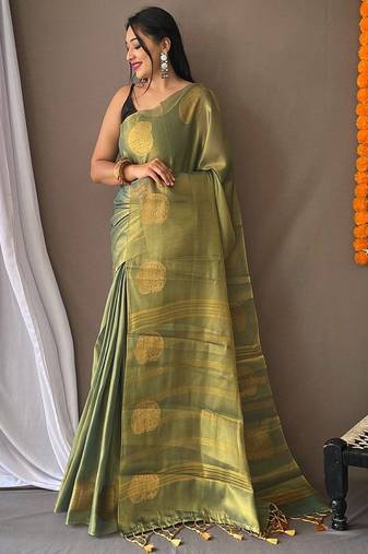Teal woven design zari tissue saree