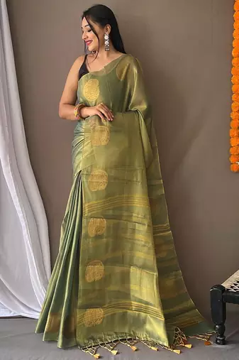 Teal woven design zari tissue saree