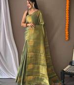 Teal woven design zari tissue saree