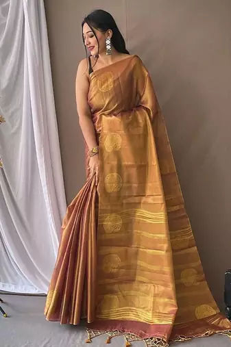 Purple woven design zari tissue saree with unstitched blouse piece