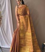 Purple woven design zari tissue saree with unstitched blouse piece