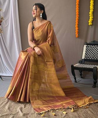 Purple woven design zari tissue saree with unstitched blouse piece 2
