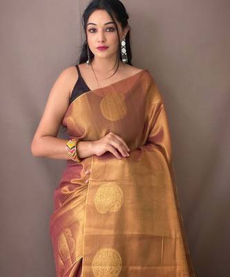 Purple woven design zari tissue saree with unstitched blouse piece 3