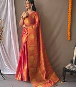 Pink woven design zari tissue saree