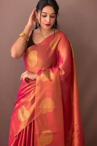 Pink woven design zari tissue saree
