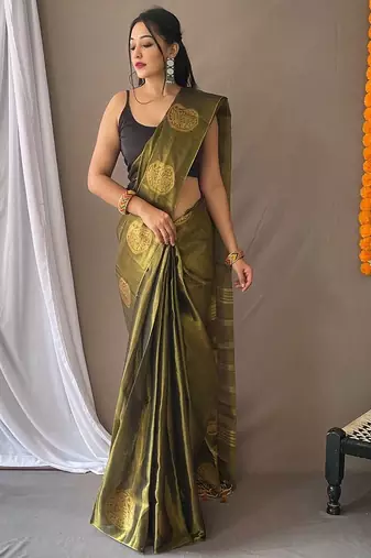 Green woven design zari tissue saree