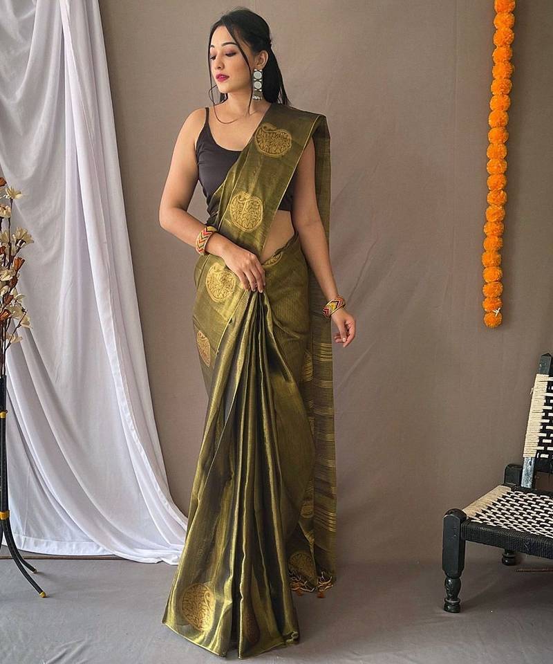 Green woven design zari tissue saree