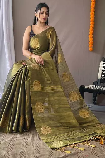 Green woven design zari tissue saree