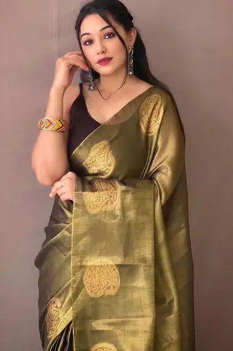 Green woven design zari tissue saree