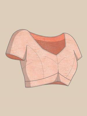 Peach woven design zari tissue saree with unstitched blouse piece 4