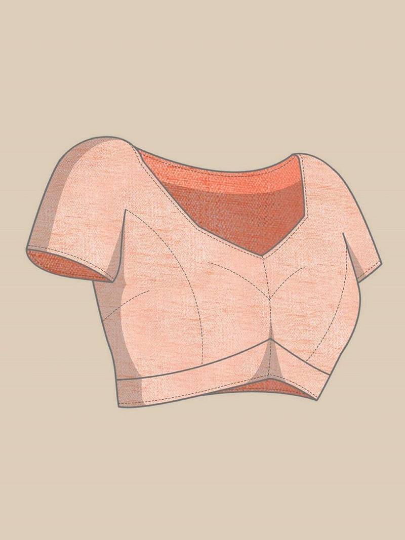 Peach woven design zari tissue saree with unstitched blouse piece