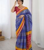 Blue bandhani zari pure cotton bandhani saree