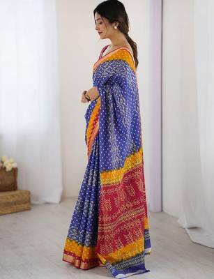 Blue bandhani zari pure cotton bandhani saree 2