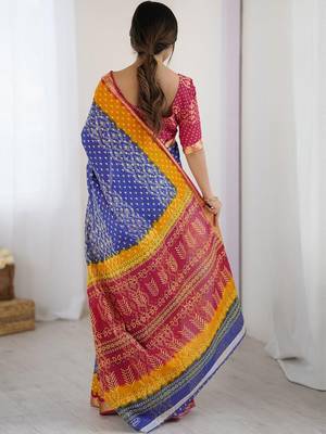 Blue bandhani zari pure cotton bandhani saree 4