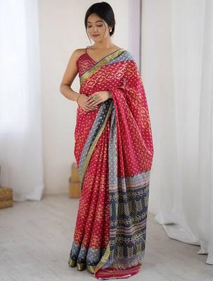 Pink bandhani zari pure cotton bandhani saree 1