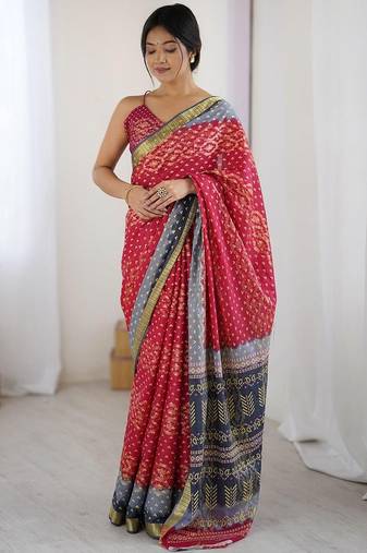 Pink bandhani zari pure cotton bandhani saree