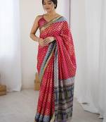 Pink bandhani zari pure cotton bandhani saree