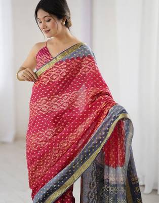 Pink bandhani zari pure cotton bandhani saree 2
