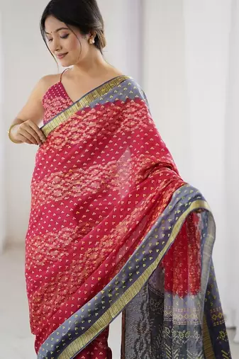 Pink bandhani zari pure cotton bandhani saree