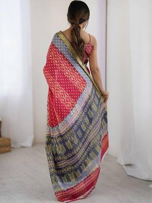 Pink bandhani zari pure cotton bandhani saree 3