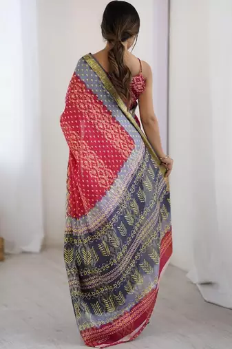 Pink bandhani zari pure cotton bandhani saree