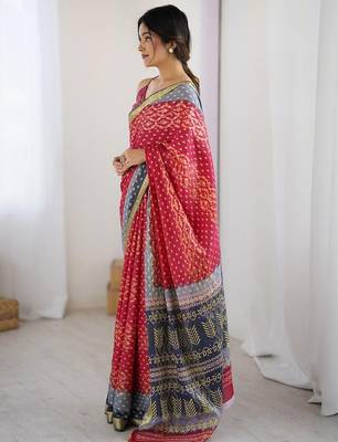 Pink bandhani zari pure cotton bandhani saree 4