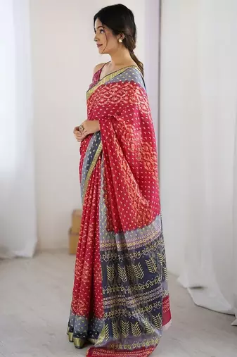Pink bandhani zari pure cotton bandhani saree