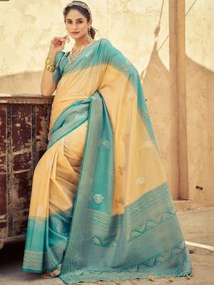 Yellow floral zari kanjeevaram saree 1