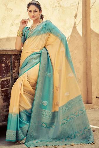 Yellow floral zari kanjeevaram saree