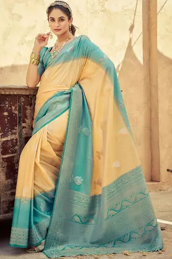 Yellow floral zari kanjeevaram saree