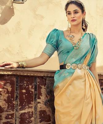 Yellow floral zari kanjeevaram saree 2