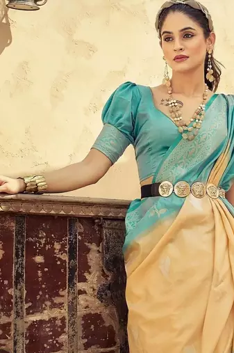 Yellow floral zari kanjeevaram saree