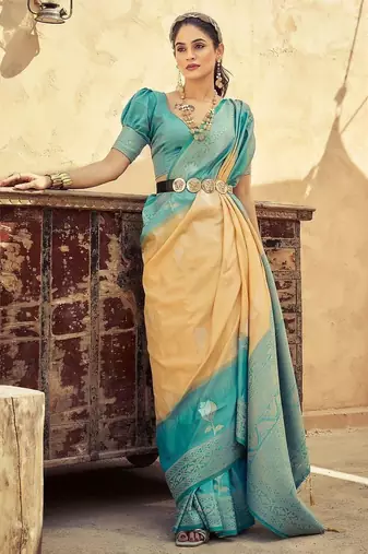 Yellow floral zari kanjeevaram saree