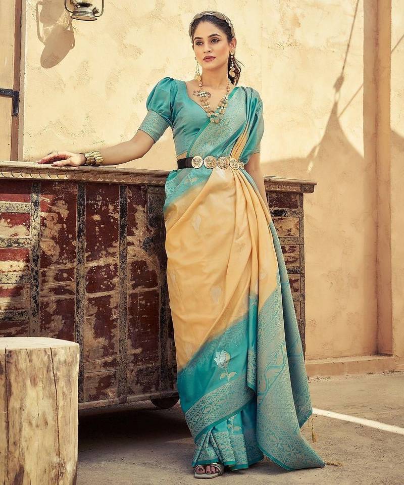 Yellow floral zari kanjeevaram saree