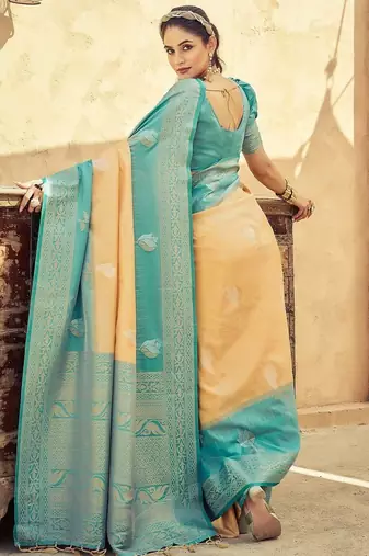 Yellow floral zari kanjeevaram saree