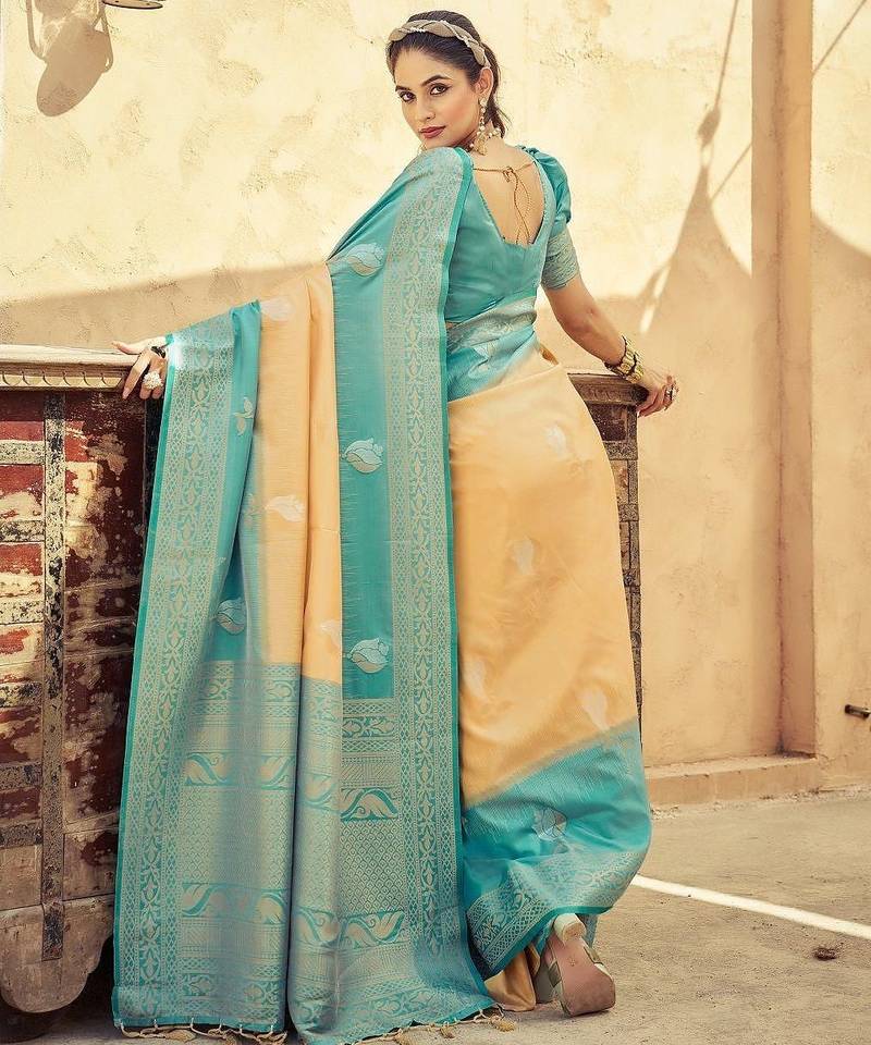 Yellow floral zari kanjeevaram saree