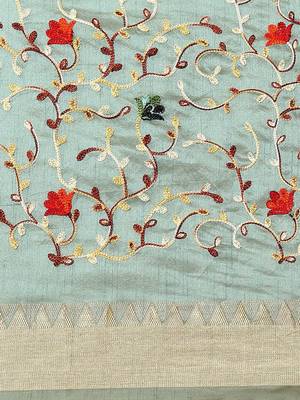 Blue embroidered floral mysore silk saree 4