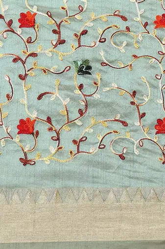 Blue embroidered floral mysore silk saree