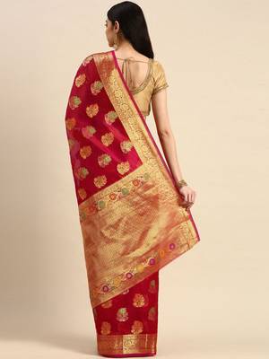 Red ethnic motifs zari woven banarasi saree 3