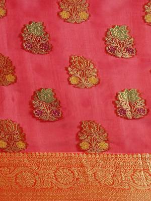 Red ethnic motifs zari woven banarasi saree 4