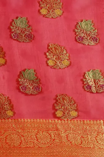Red ethnic motifs zari woven banarasi saree