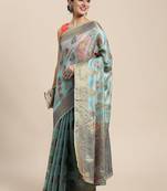 Blue ethnic motifs zari organza banarasi saree