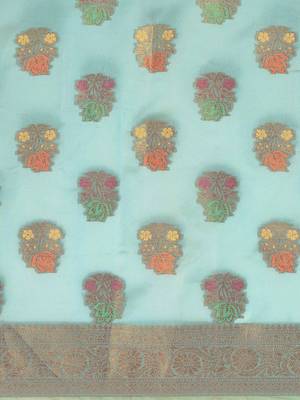 Blue ethnic motifs zari organza banarasi saree 4