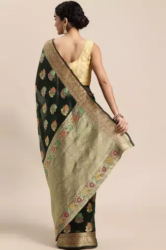 Green ethnic motifs zari organza banarasi saree