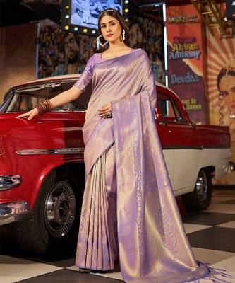 Purple ethnic motifs woven design saree 1