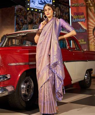 Purple ethnic motifs woven design saree 2