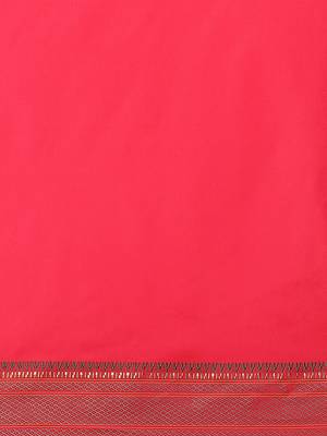 Pink fuchsia pink & gold-toned woven design silk cotton banarasi saree 3
