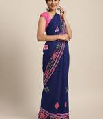 Navy blue navy blue embroidered pure georgette saree