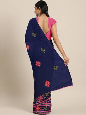Navy blue navy blue embroidered pure georgette saree 2