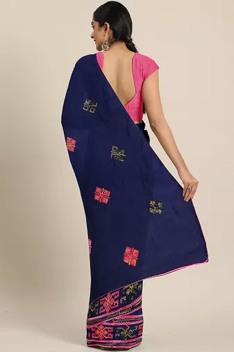 Navy blue navy blue embroidered pure georgette saree